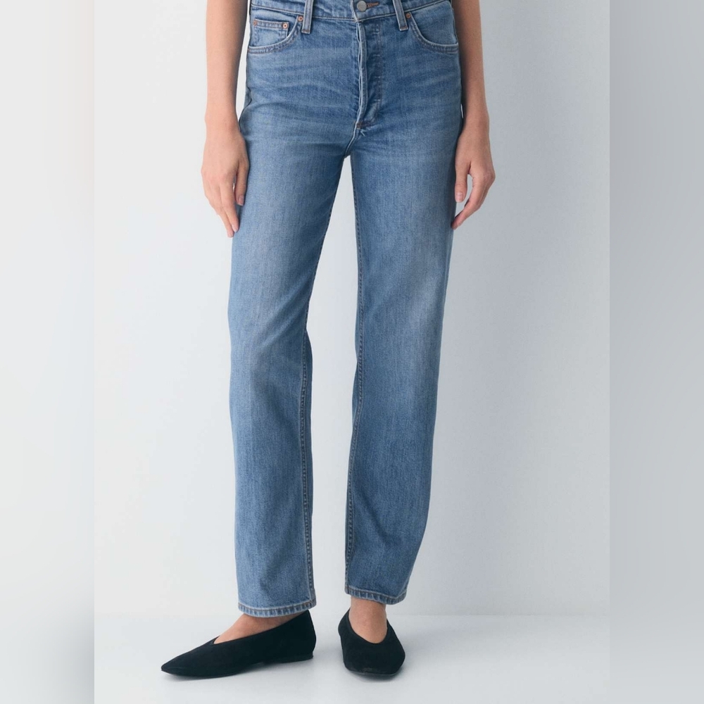 Denim Forum ARITZIA The Arlo High Rise Straight Leg Jeans 27L Size 25 Light Wash